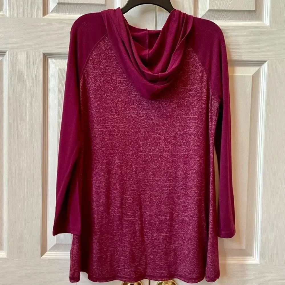Justice Burgundy Knit Top with Hood Size 18-20